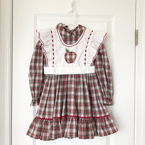 Vintage Handmade Plaid Girl Dress with Matching Bib Apron - Picture 15 of 16